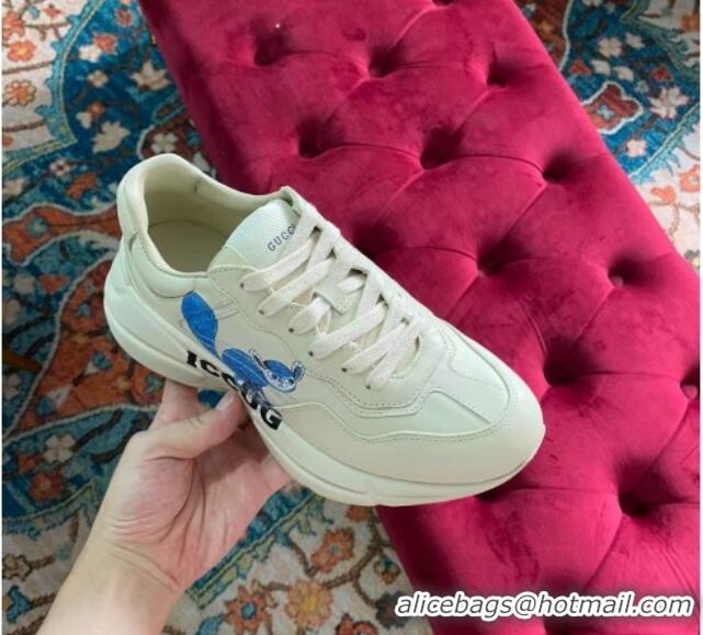 Grade Quality Gucci Rhyton Leather Sneaker White/Blue Print 121405