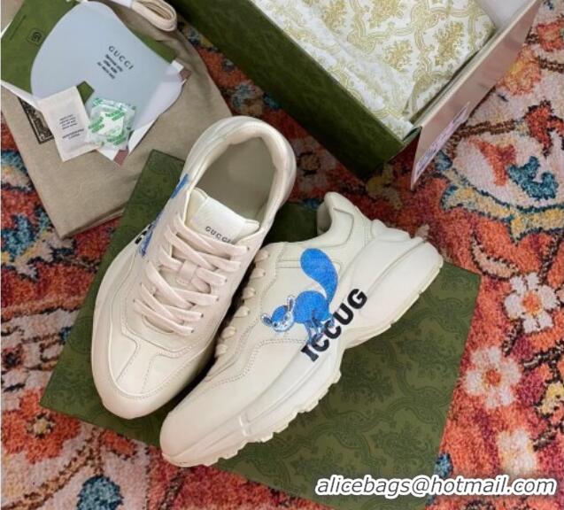 Grade Quality Gucci Rhyton Leather Sneaker White/Blue Print 121405