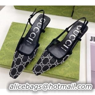 Most Popular Gucci GG Crytstal Mesh Slingback Pump 4cm Black 121406