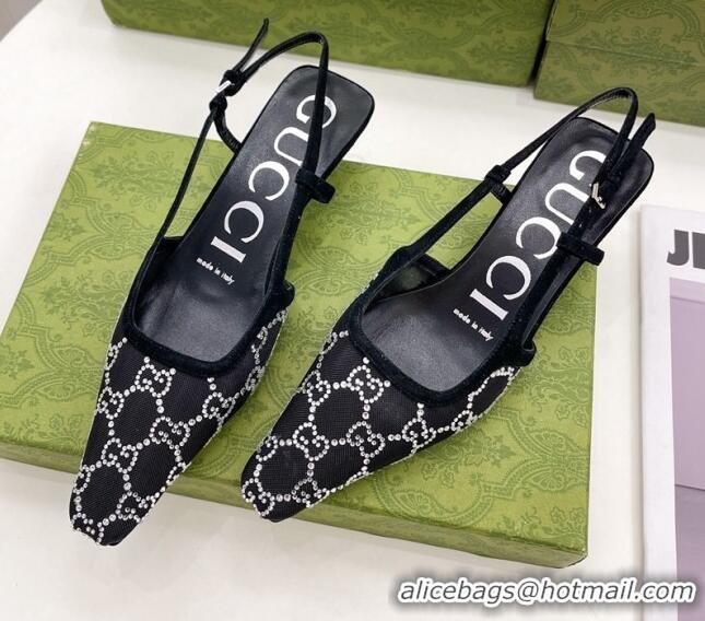 Most Popular Gucci GG Crytstal Mesh Slingback Pump 4cm Black 121406