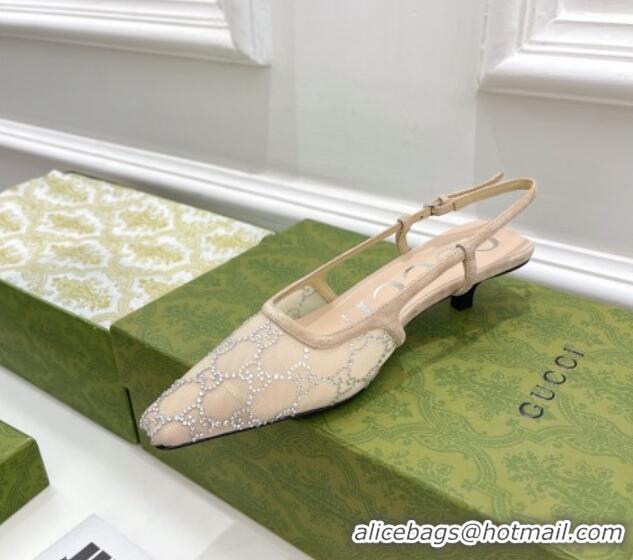 Purchase Gucci GG Crytstal Mesh Slingback Pump 4cm 121406 Light