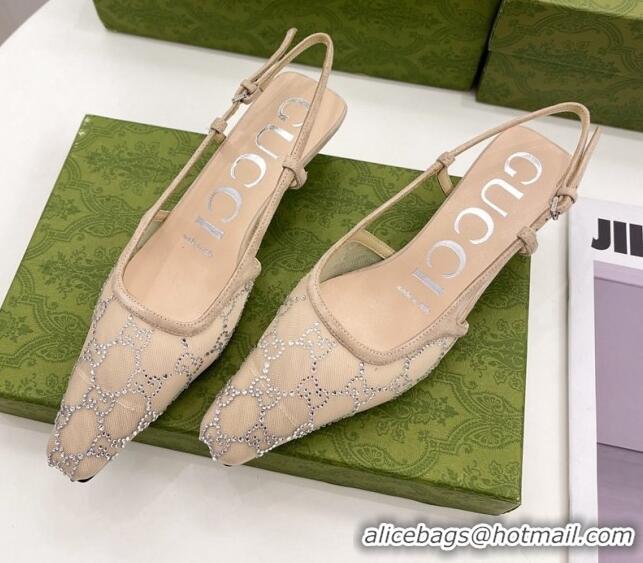 Purchase Gucci GG Crytstal Mesh Slingback Pump 4cm 121406 Light