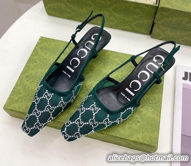 Classic Hot Gucci GG Crytstal Mesh Slingback Pump 4cm 121406 Green