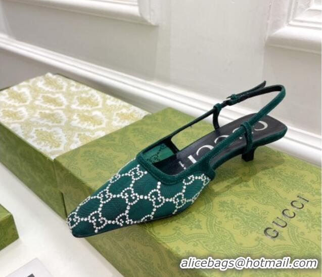 Classic Hot Gucci GG Crytstal Mesh Slingback Pump 4cm 121406 Green