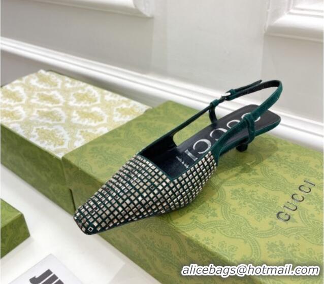 Unique Discount Gucci Square-Crytstal Slingback Pump 4cm 121409 Green