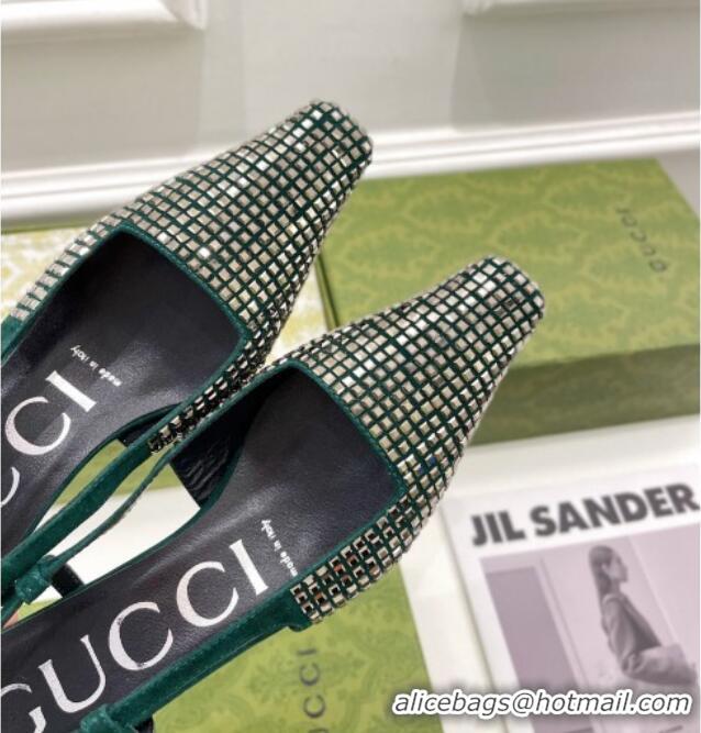 Unique Discount Gucci Square-Crytstal Slingback Pump 4cm 121409 Green