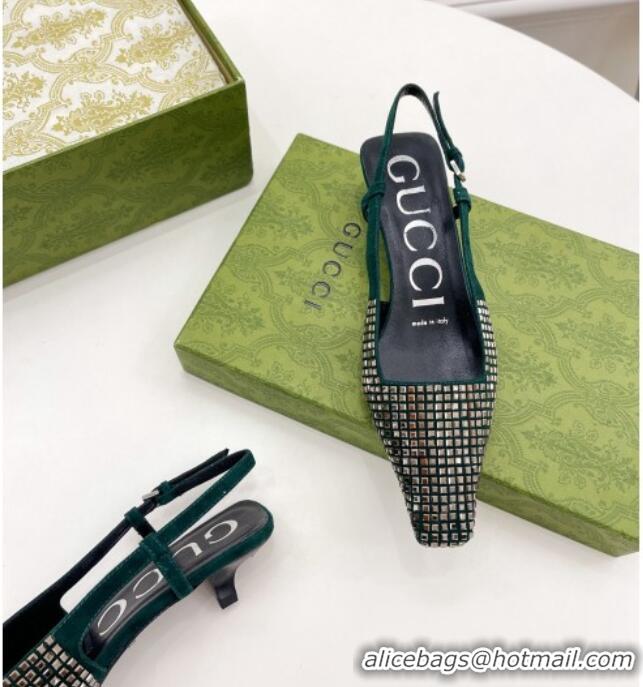 Unique Discount Gucci Square-Crytstal Slingback Pump 4cm 121409 Green