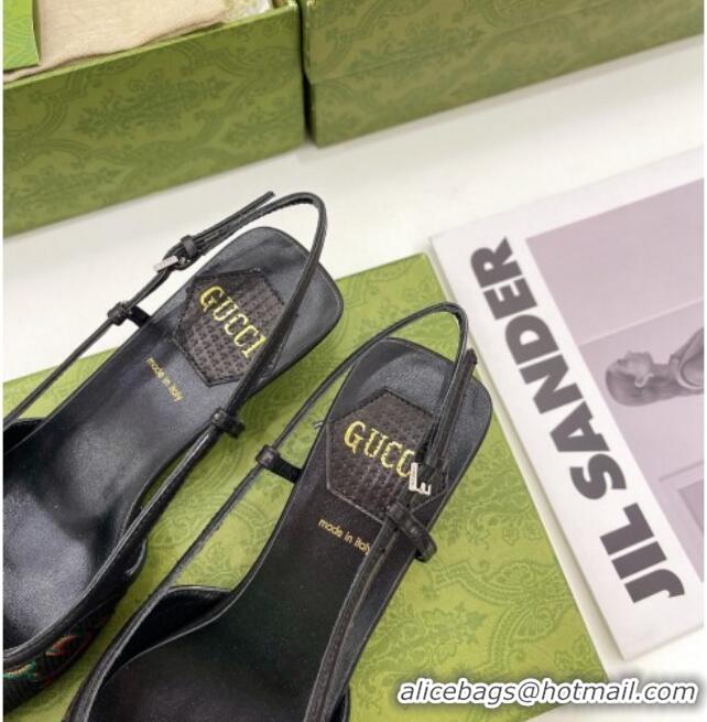 Charming Gucci Flower Jacquard Canvas Slingback Pump 4cm 121412 Black