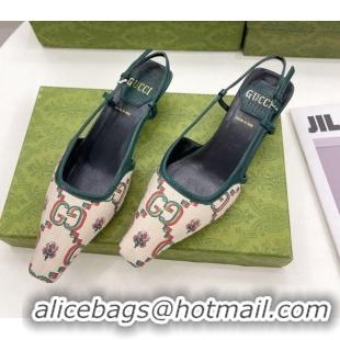 Charming Gucci Flower Jacquard Canvas Slingback Pump 4cm 121412 White