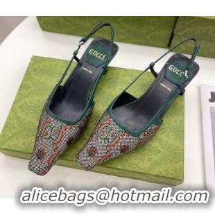 Perfect Gucci Flower Jacquard Canvas Slingback Pump 4cm 121414 Brown