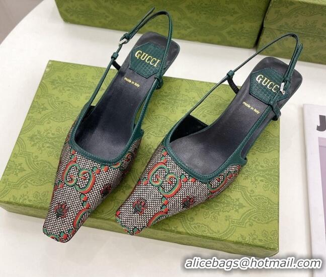 Perfect Gucci Flower Jacquard Canvas Slingback Pump 4cm 121414 Brown