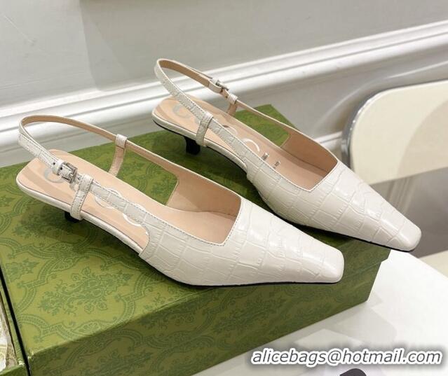  Best Price Gucci Stone Embossed Leather Slingback Pump 4cm 121416 White