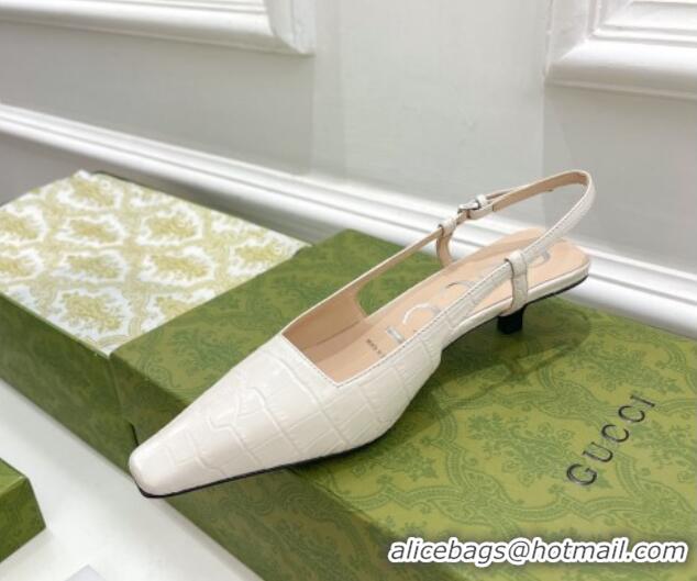  Best Price Gucci Stone Embossed Leather Slingback Pump 4cm 121416 White