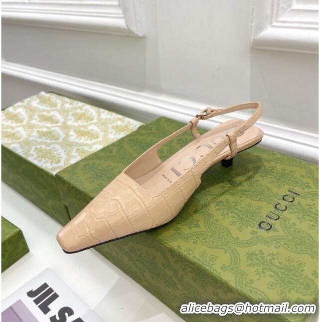 Perfect Gucci Stone Embossed Leather Slingback Pump 4cm Apricot 121417