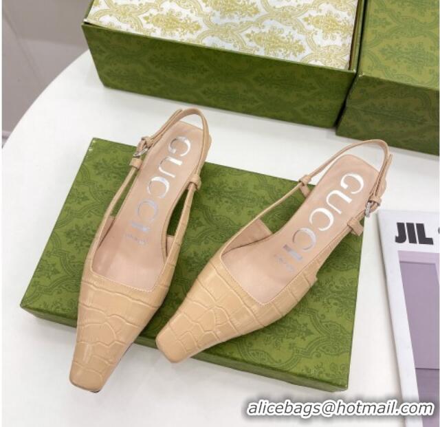 Perfect Gucci Stone Embossed Leather Slingback Pump 4cm Apricot 121417