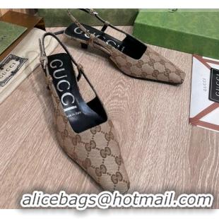 Discount Gucci GG Canvas Slingback Pump 3.5cm Beige 121420