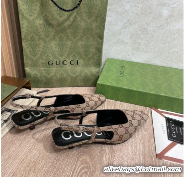 Discount Gucci GG Canvas Slingback Pump 3.5cm Beige 121420