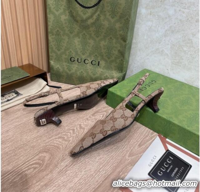 Discount Gucci GG Canvas Slingback Pump 3.5cm Beige 121420