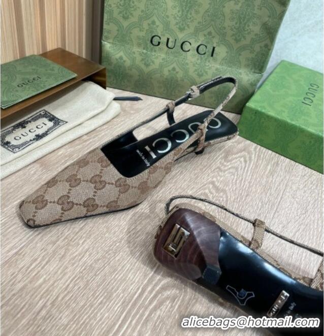 Discount Gucci GG Canvas Slingback Pump 3.5cm Beige 121420