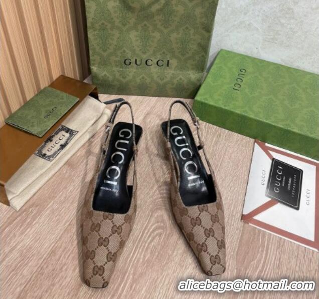 Discount Gucci GG Canvas Slingback Pump 3.5cm Beige 121420