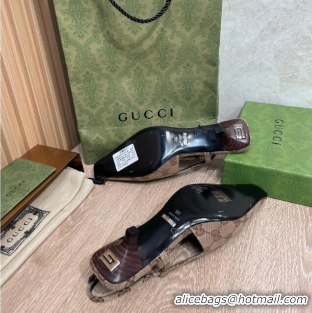 Discount Gucci GG Canvas Slingback Pump 3.5cm Beige 121420