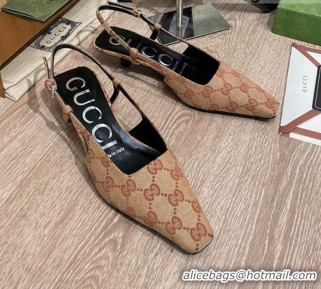 Super Quality Gucci GG Canvas Slingback Pump 3.5cm 121420 Apricot