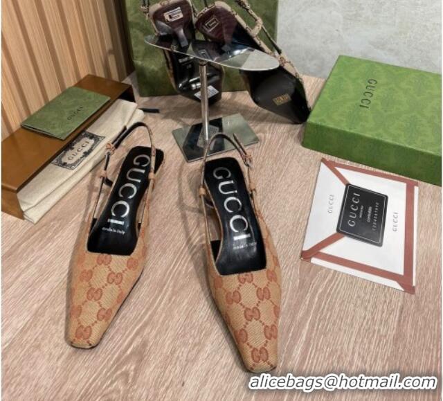 Super Quality Gucci GG Canvas Slingback Pump 3.5cm 121420 Apricot