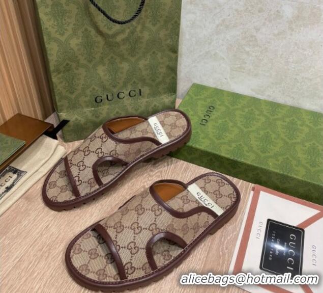 Best Price Gucci GG Supreme Canvas Slide Sandals 121422 Beige/Brown