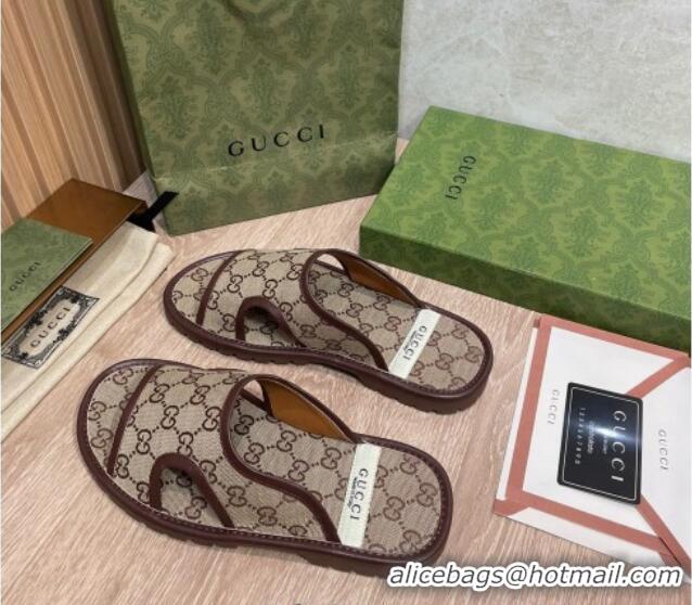 Best Price Gucci GG Supreme Canvas Slide Sandals 121422 Beige/Brown