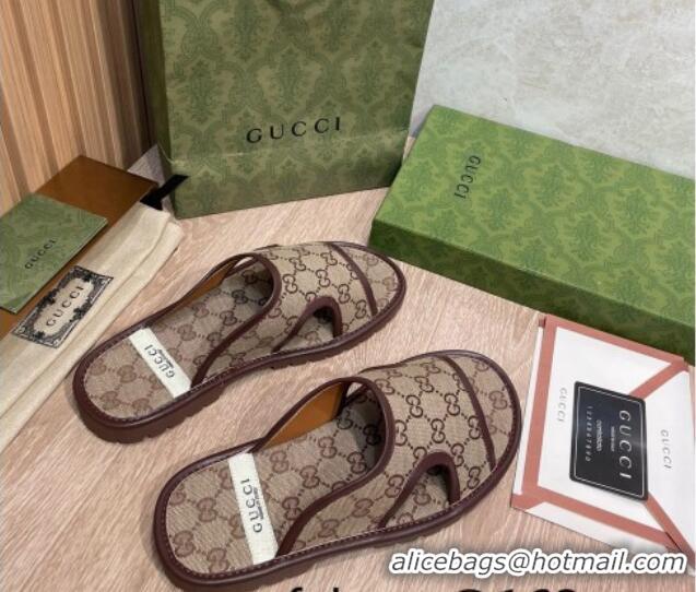 Best Price Gucci GG Supreme Canvas Slide Sandals 121422 Beige/Brown