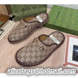 Top Quality Gucci GG Supreme Canvas Flat Mules 121423 Beige/Brown