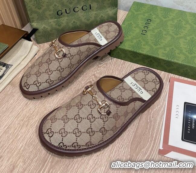 Top Quality Gucci GG Supreme Canvas Flat Mules 121423 Beige/Brown