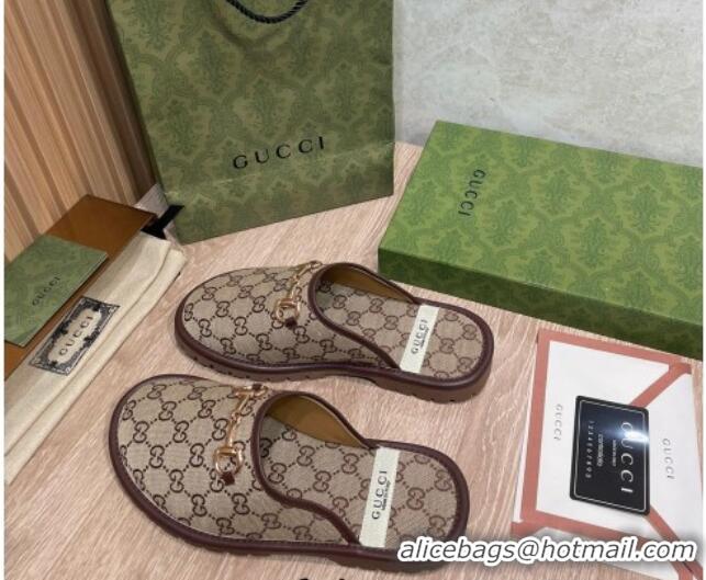 Top Quality Gucci GG Supreme Canvas Flat Mules 121423 Beige/Brown