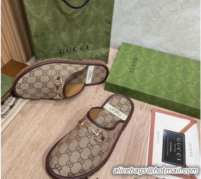 Top Quality Gucci GG Supreme Canvas Flat Mules 121423 Beige/Brown