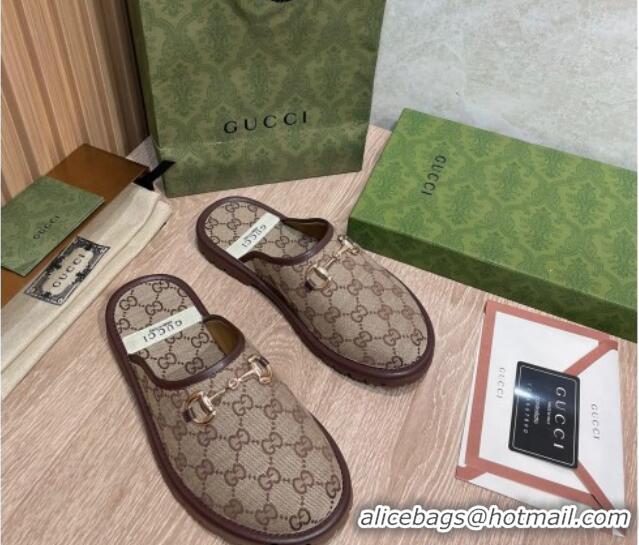 Top Quality Gucci GG Supreme Canvas Flat Mules 121423 Beige/Brown