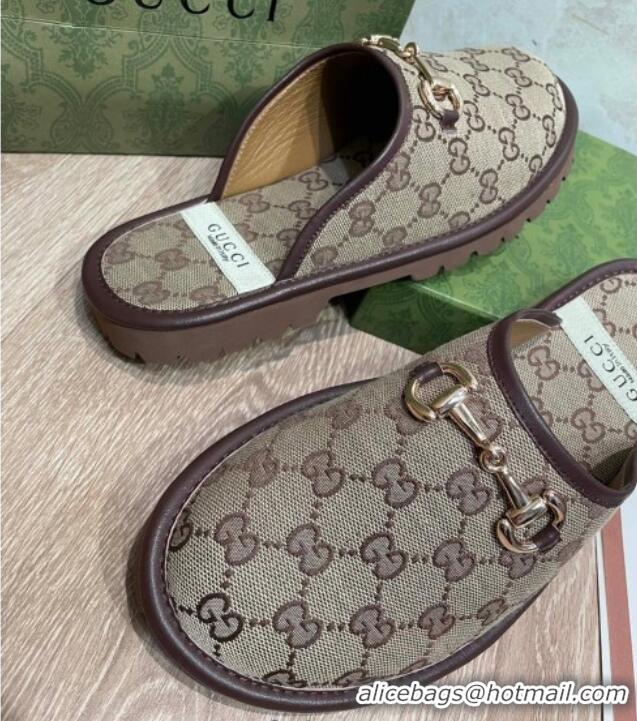 Top Quality Gucci GG Supreme Canvas Flat Mules 121423 Beige/Brown