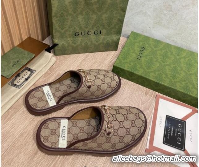 Top Quality Gucci GG Supreme Canvas Flat Mules 121423 Beige/Brown