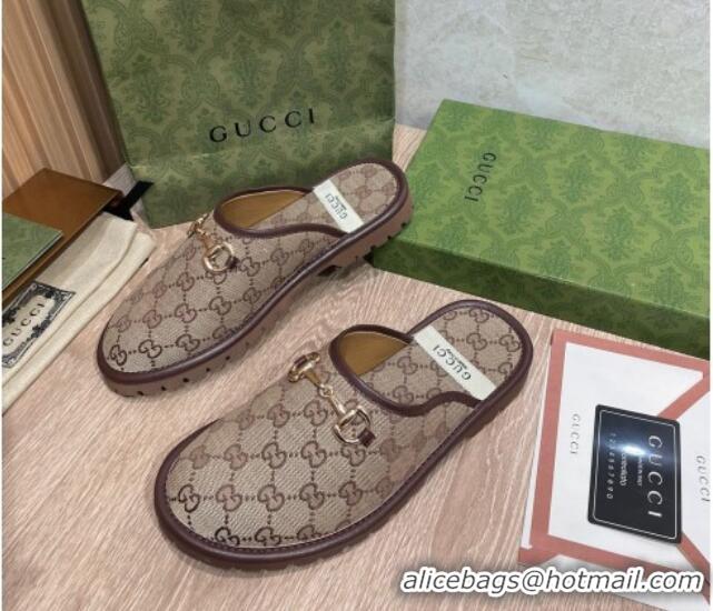 Top Quality Gucci GG Supreme Canvas Flat Mules 121423 Beige/Brown