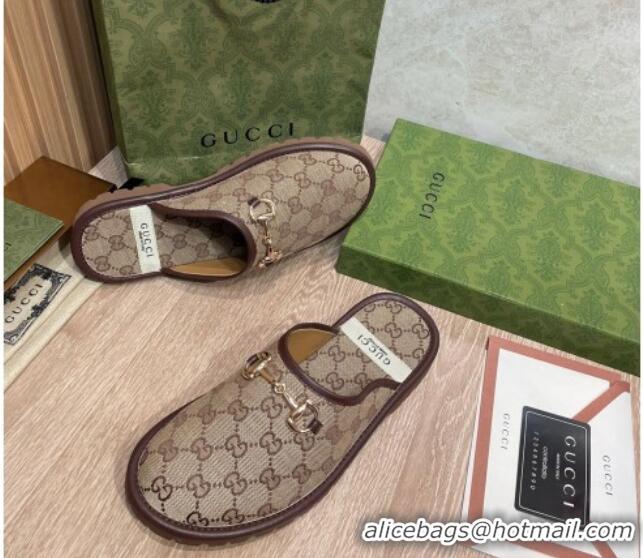 Top Quality Gucci GG Supreme Canvas Flat Mules 121423 Beige/Brown