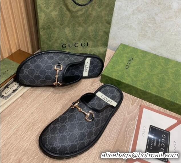 Best Luxury Gucci GG Supreme Canvas Flat Mules 121423 Balck