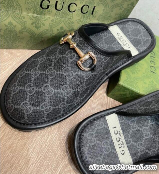 Best Luxury Gucci GG Supreme Canvas Flat Mules 121423 Balck