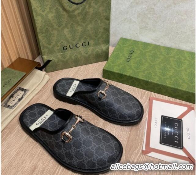 Best Luxury Gucci GG Supreme Canvas Flat Mules 121423 Balck