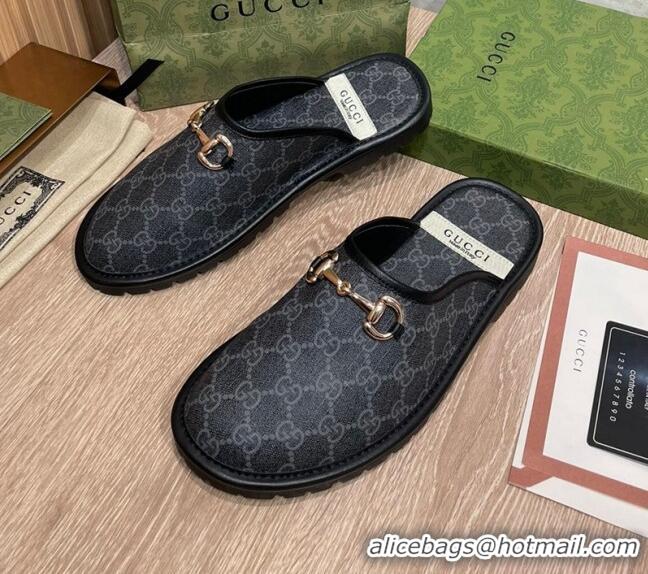 Best Luxury Gucci GG Supreme Canvas Flat Mules 121423 Balck