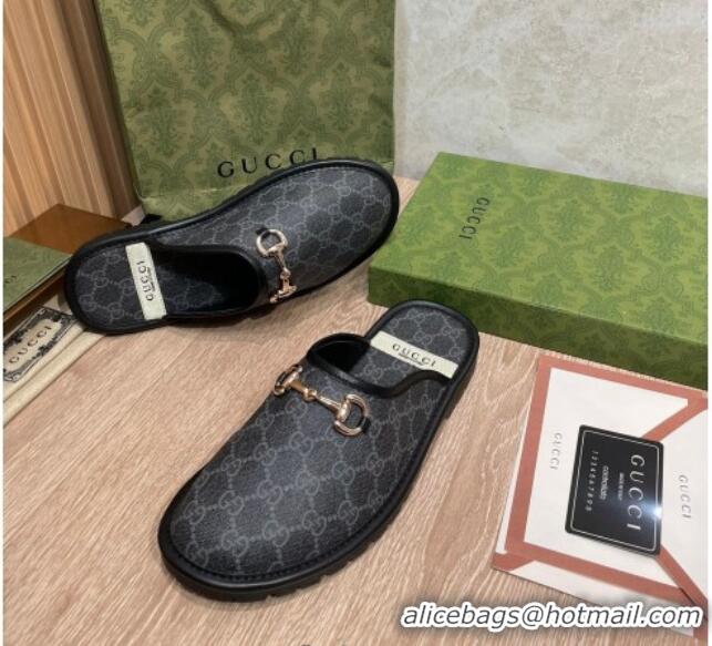 Best Luxury Gucci GG Supreme Canvas Flat Mules 121423 Balck