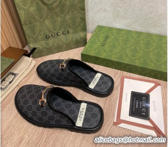 Best Luxury Gucci GG Supreme Canvas Flat Mules 121423 Balck