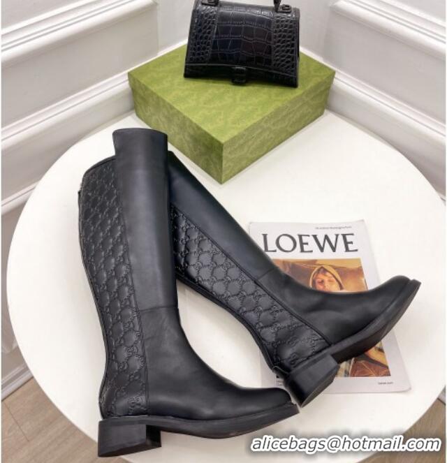 Best Price Gucci Leather High Boots 4cm 121429 Black