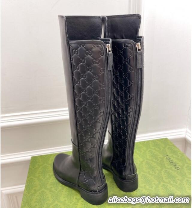 Best Price Gucci Leather High Boots 4cm 121429 Black