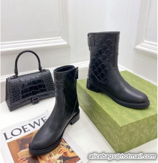 Top Grade Gucci Leather Ankle Boots 4cm 121430 Black