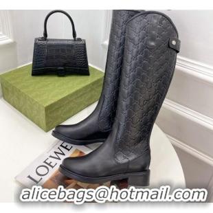 Top Design Gucci Leather High Boots 4cm 121431 Black