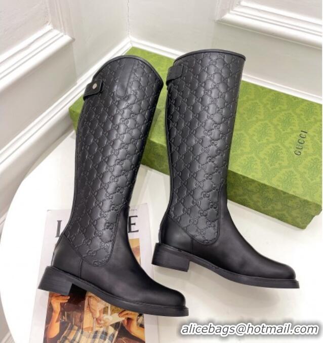 Top Design Gucci Leather High Boots 4cm 121431 Black